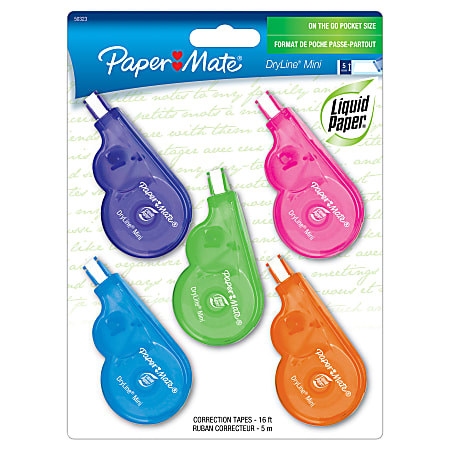 Paper Mate Liquid Paper DryLine Mini Fashion Correction Tape 1 Line x 196  Assorted Fashion Colors Pack Of 5 - Office Depot